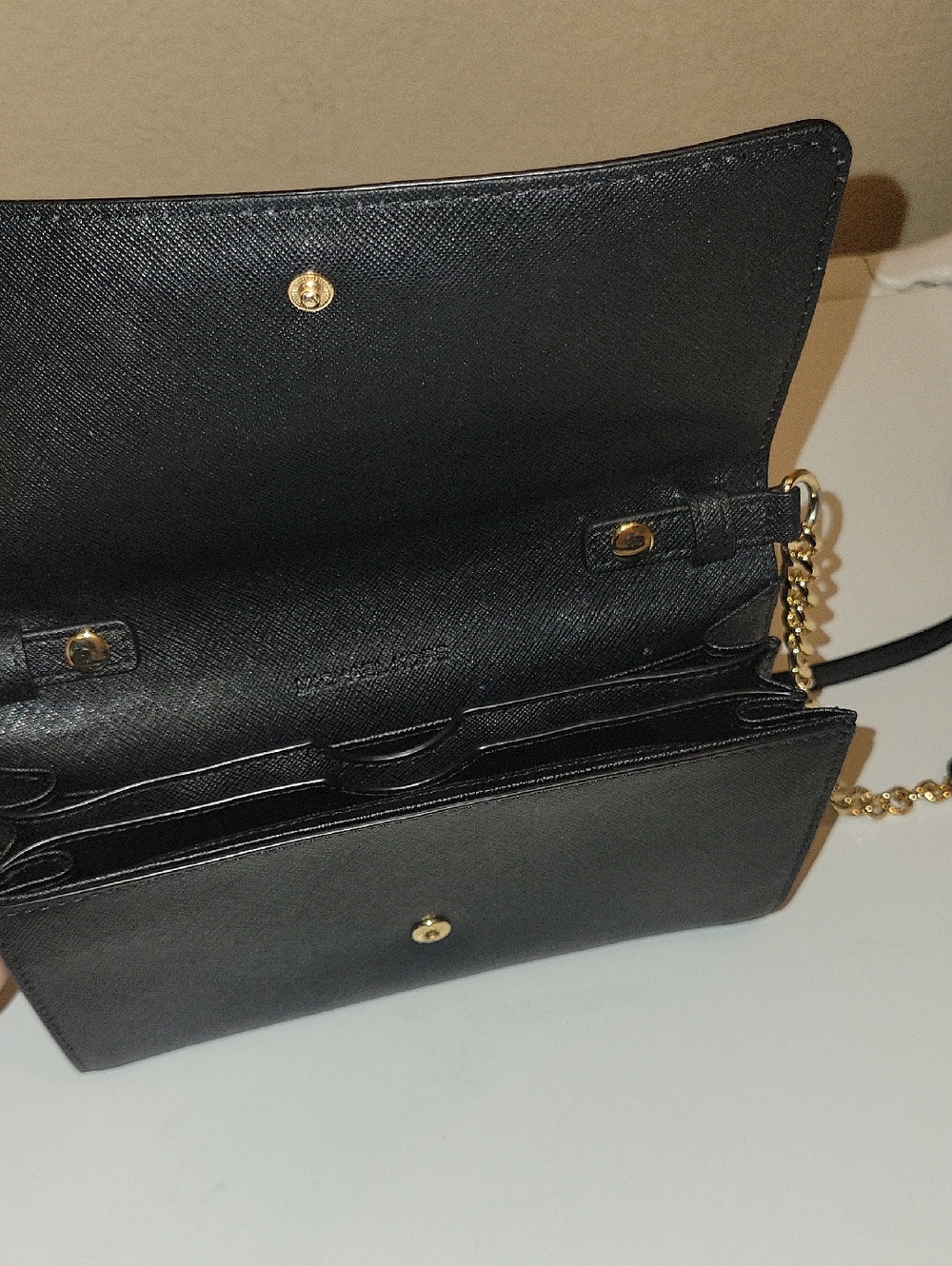 Michael Kors Black Crossbody Wallet with Gold Chain Accent - Picture 3 of 6